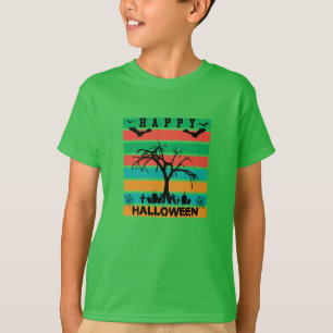 Multicolor Stripe Cemetery with Bats and Tree T-Shirt