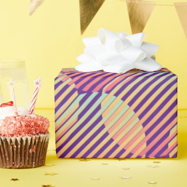 Multicolor Striped Abstract Circle Wrapping Paper (Birthday Party)