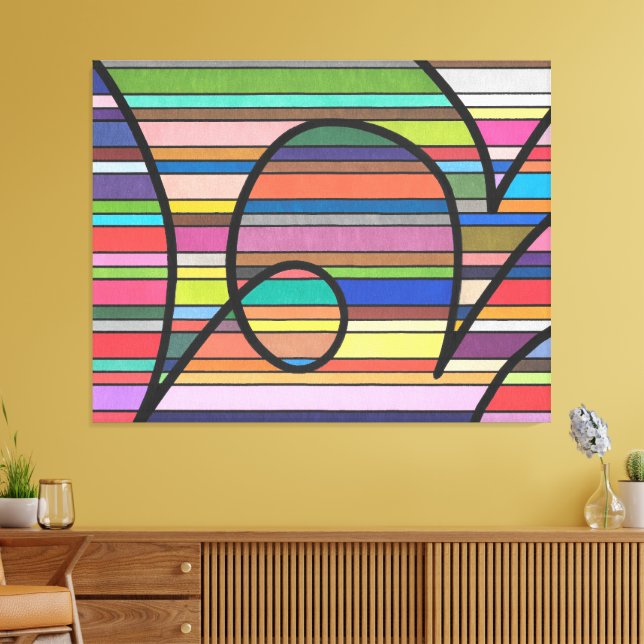 Multicolor Striped Abstract Flowing Black Curves Canvas Print (Insitu(LivingRoom))