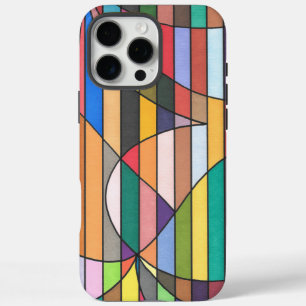 Multicolor Striped Abstract with Curved Geometry iPhone 16 Pro Max Case