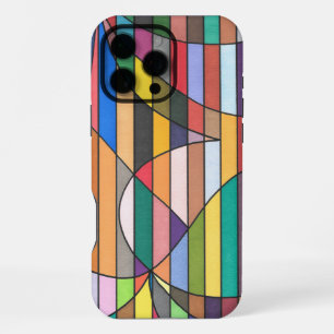 Multicolor Striped Abstract with Curved Geometry iPhone 16 Pro Max Case