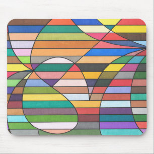 Multicolor Striped Abstract with Curved Geometry Mouse Mat