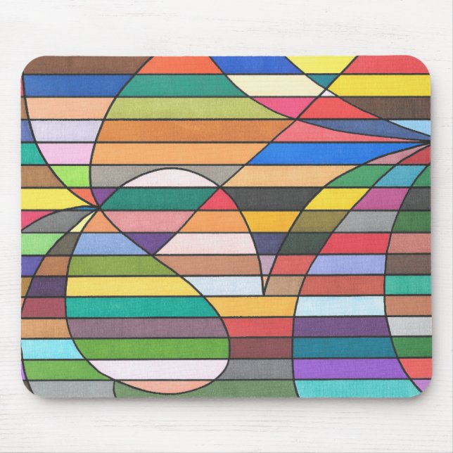 Multicolor Striped Abstract with Curved Geometry Mouse Mat (Front)