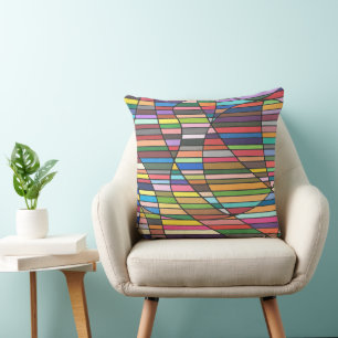 Multicolor Striped Abstract with Flowing Curves Cushion