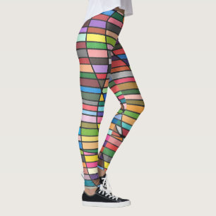 Multicolor Striped Abstract with Flowing Curves Leggings