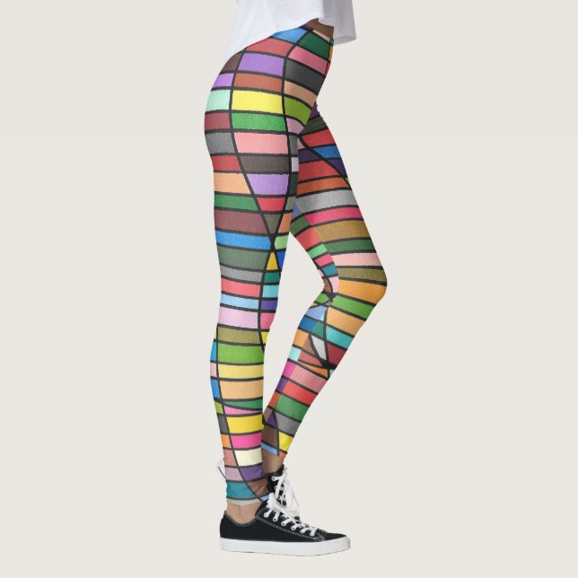Multicolor Striped Abstract with Flowing Curves Leggings (Right)