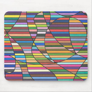 Multicolor Striped Abstract with Flowing Curves Mouse Mat