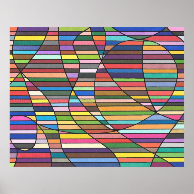 Multicolor Striped Abstract with Flowing Curves Poster (Front)