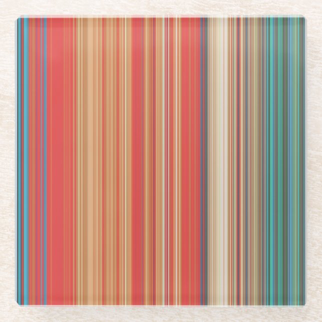 Multicolor Striped Pattern  Glass Coaster (Front)