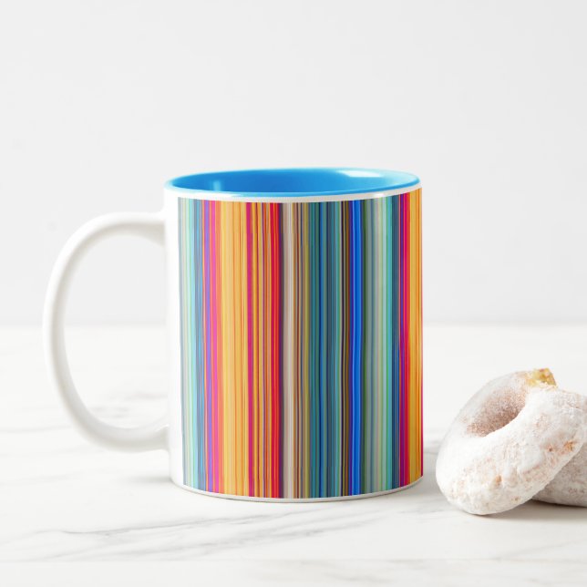 Multicolor Striped Pattern Two-Tone Coffee Mug (With Donut)