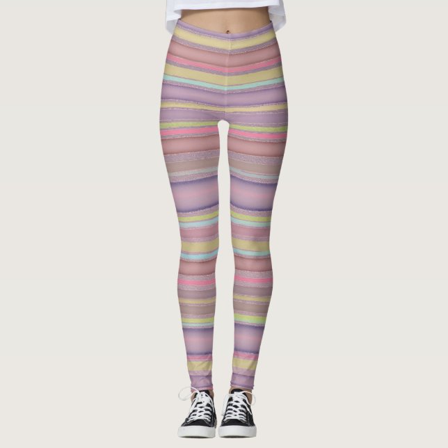 Multicolor stripes design watercolor leggings (Front)