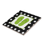 Multicolor Stripes Tile<br><div class="desc">A tile featuring an illustration of a pair of green flip flops inside a square outlined in green over a black background with white polka dots.</div>