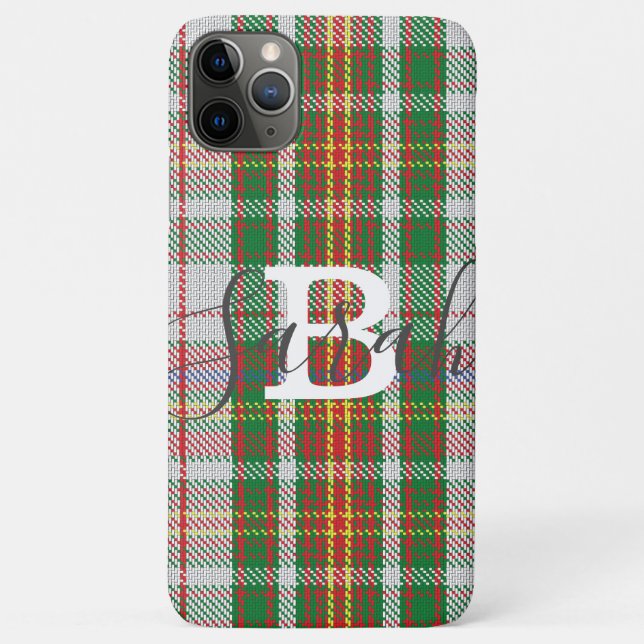 Multicolor Tartan Chequered Monogram Name Case-Mate iPhone Case (Back)