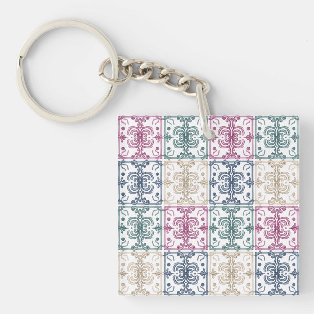 Multicolor Tiles w/ Initials Key Ring (Front)