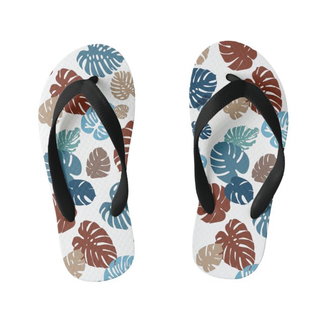 Multicolor Tropical Leaves 11 Kid's Flip Flops (Footbed)