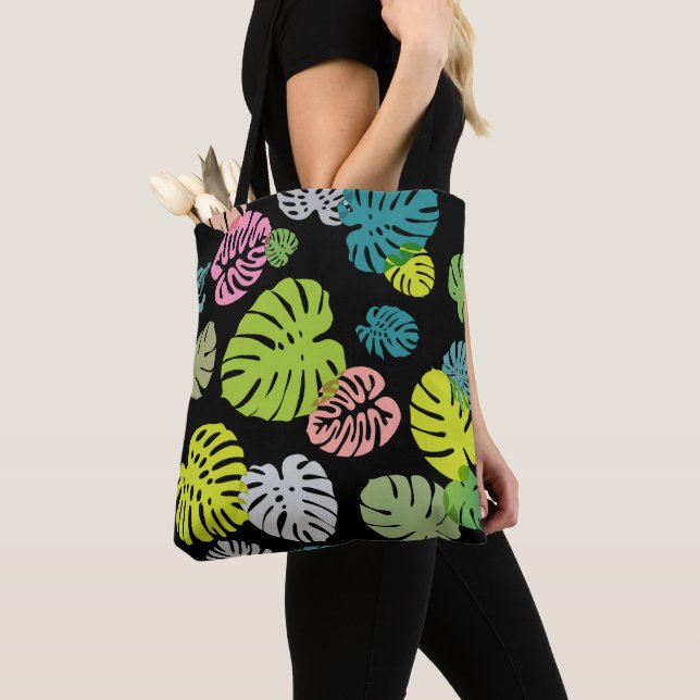 Multicolor Tropical Leaves 2 Tote Bag (Close Up)