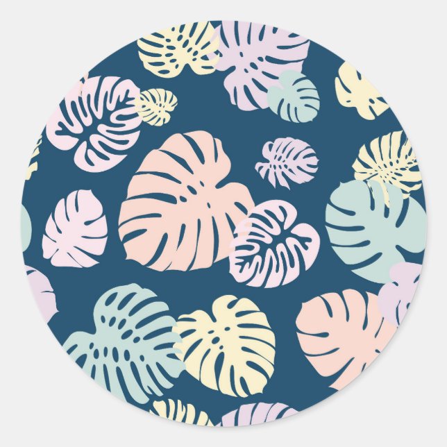 Multicolor Tropical Leaves 4 Classic Round Sticker (Front)