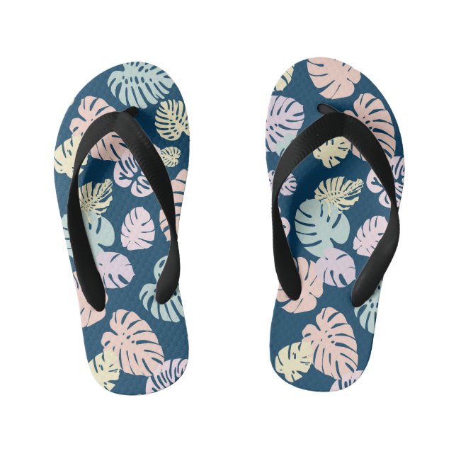 Multicolor Tropical Leaves 4 Kid's Flip Flops (Footbed)