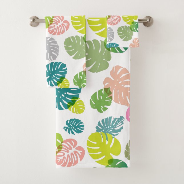 Multicolor Tropical Leaves Bath Towel Set (Insitu)