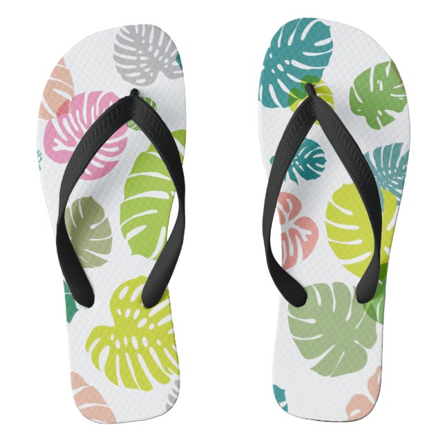 Multicolor Tropical Leaves Flip Flops (Footbed)