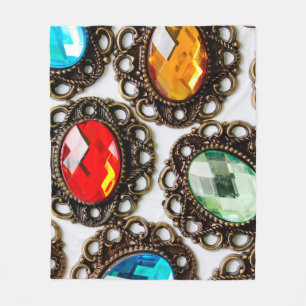 Multicolor vintage brooches on white backgroundbro fleece blanket