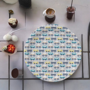 Multicolor Vintage Cars Cartoon Paper Plate