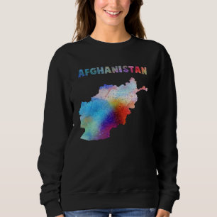 Multicolor Watercolor Afghanistan Map digital Artw Sweatshirt