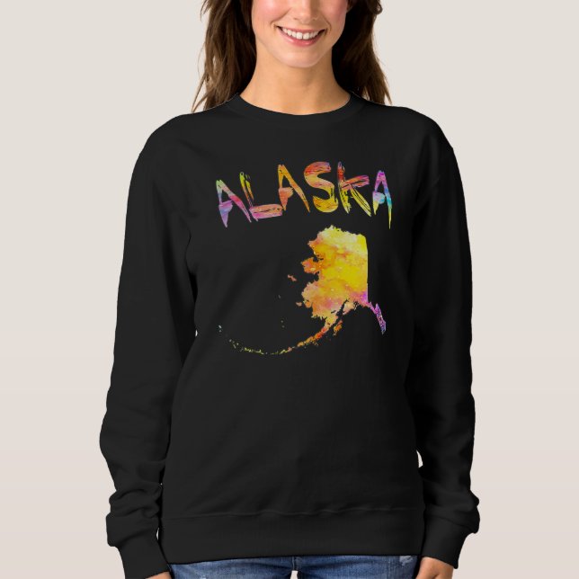 Multicolor Watercolor Alaska State Map Digital Art Sweatshirt (Front)