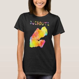 Multicolor Watercolor Djibouti Map Digital Artwork T-Shirt