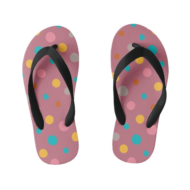 Multicolor Watercolor Dots 5 Kid's Flip Flops (Footbed)