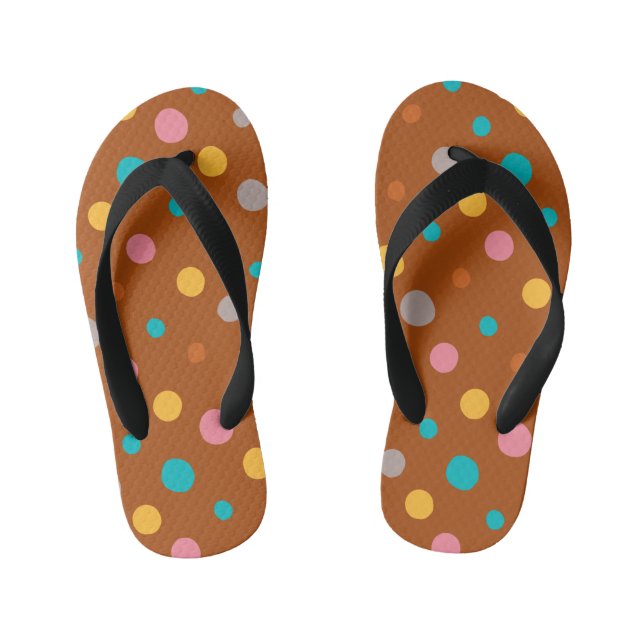 Multicolor Watercolor Dots 7 Kid's Flip Flops (Footbed)