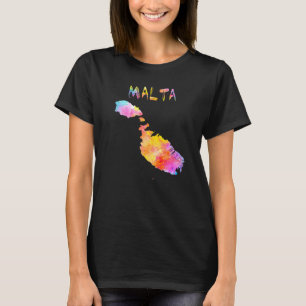 Multicolor Watercolor Malta Map Digital Artwork T-Shirt