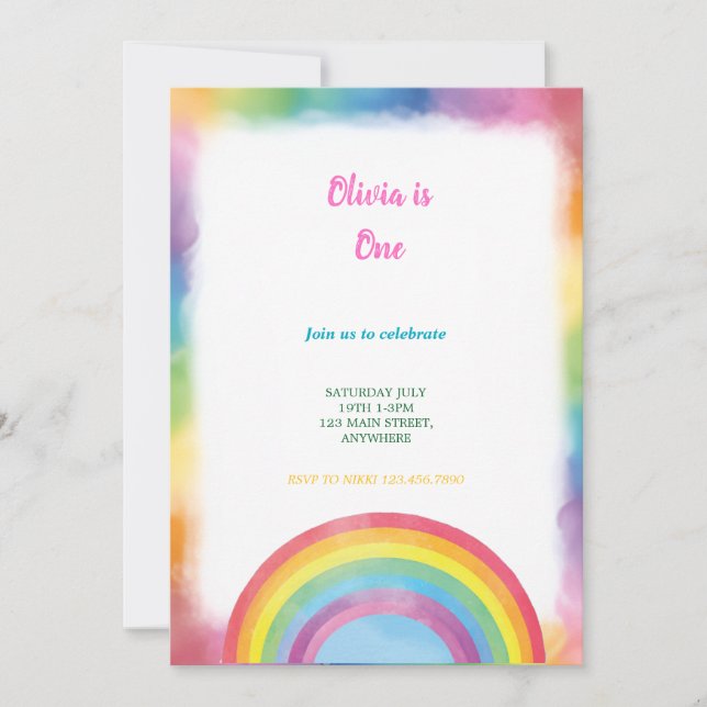 multicolor watercolor rainbow birthday  invitation (Front)