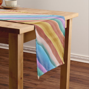 Multicolor Watercolor Stripes Pattern Short Table Runner