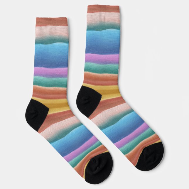 Multicolor Watercolor Stripes Pattern Socks (Right)