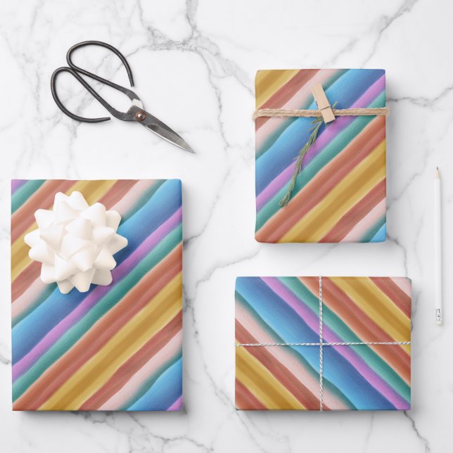 Multicolor Watercolor Stripes Pattern  Wrapping Paper Sheet (Front)