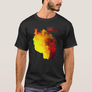 Multicolor Watercolor Tanzania Map Digital Artwork T-Shirt