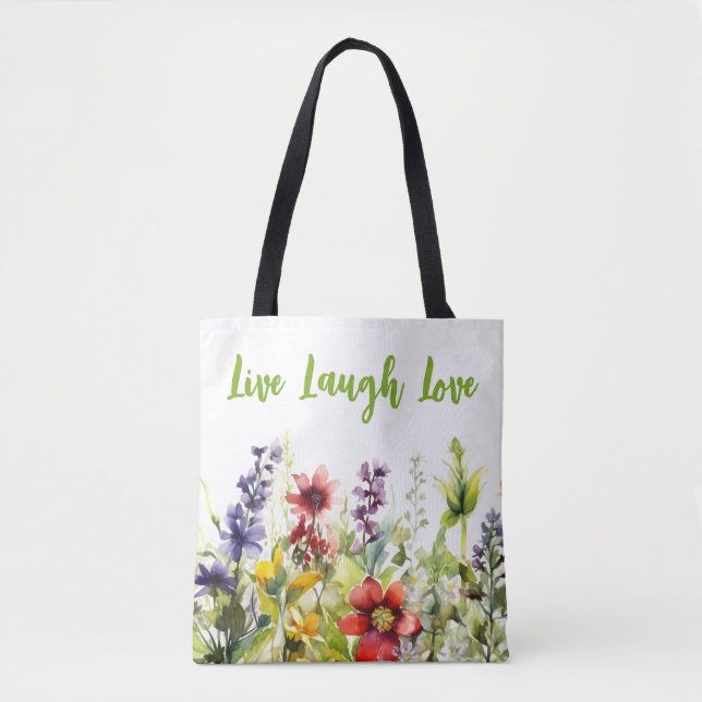 Multicolor Watercolor Wildflowers on White Tote Bag (Front)