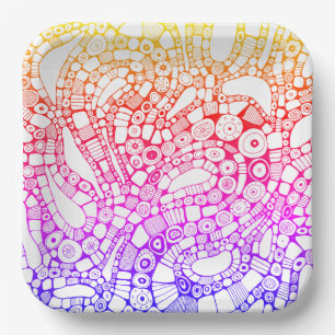 Multicolor Wavy Circles Square Abstract Drawing Paper Plate