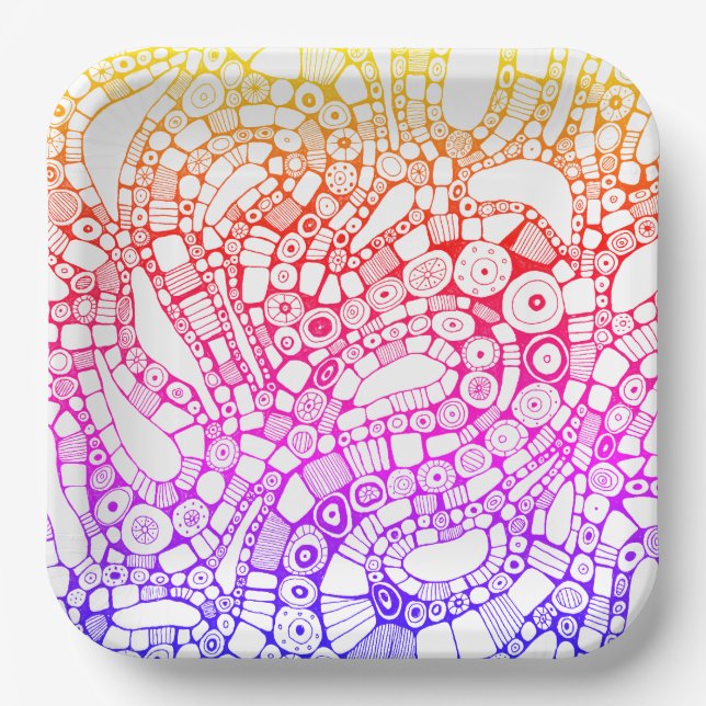 Multicolor Wavy Circles Square Abstract Drawing Paper Plate (Front)
