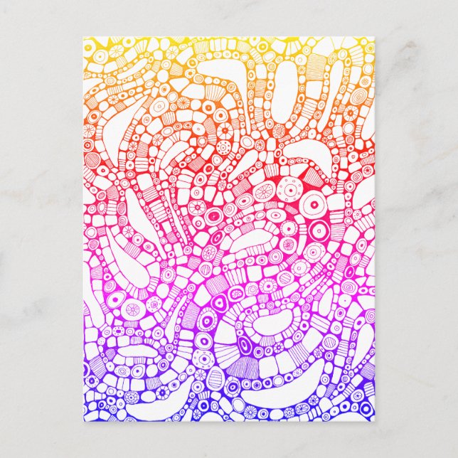 Multicolor Wavy Circles Square Abstract Drawing Postcard (Front)