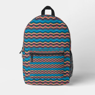 Multicolor wavy stripes on printed backpack