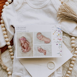Multicolor Wildflower Baby Photo Announcement Card