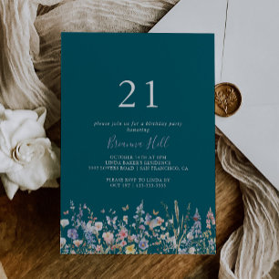 Multicolor Wildflower Green 21st Birthday Party Invitation