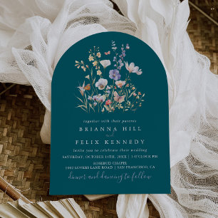 Multicolor Wildflower Green Artistic Wedding Invitation