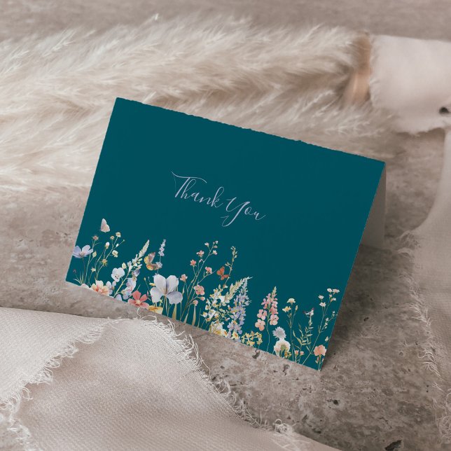 Multicolor Wildflower Green Folded Wedding  Thank You Card (Creator Uploaded)