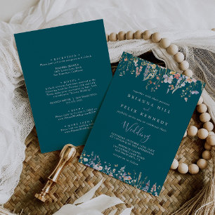  Multicolor Wildflower Green Front & Back Wedding Invitation