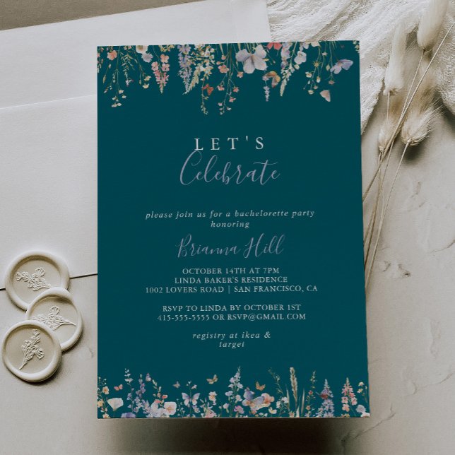 Multicolor Wildflower Green Let's Celebrate Party Invitation (Creator Uploaded)