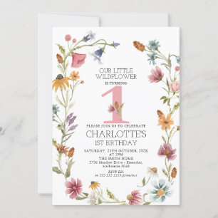 Multicolor Wildflower Wreath Girls Number Birthday Invitation