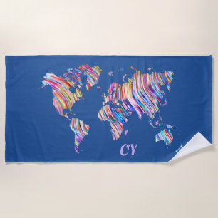 Multicolor World Map Beach Towel